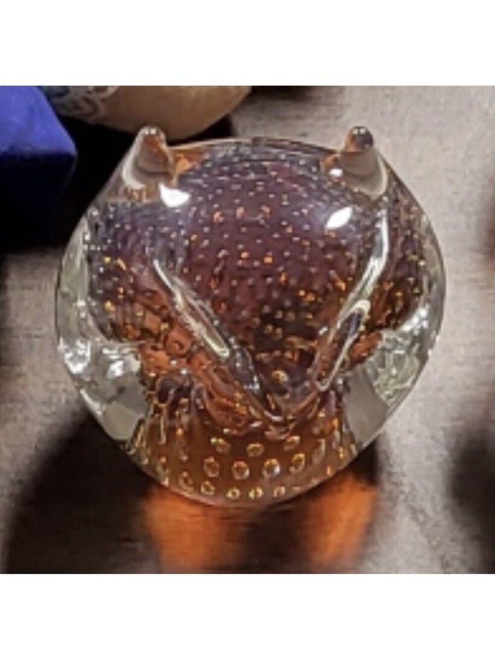 Amber Glass Owl Bullicante Controlled Bubble Pilgrim Glass Style Paperweight
